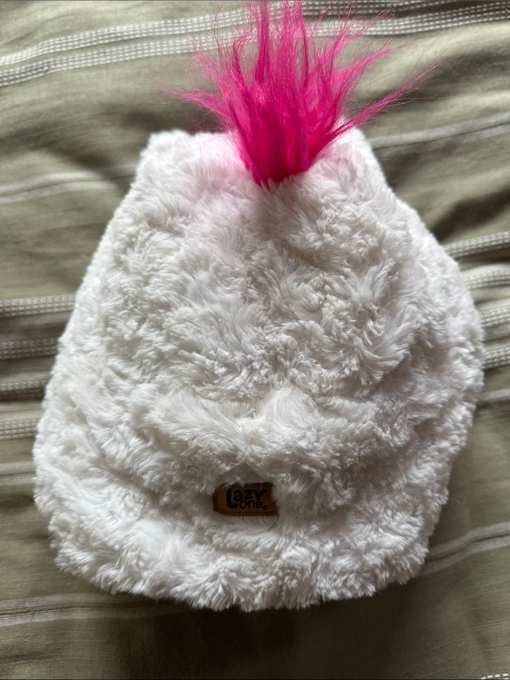 Lazy One White Unicorn Hat with Pink Mane and Rainbow Stripe Lining Kids L
